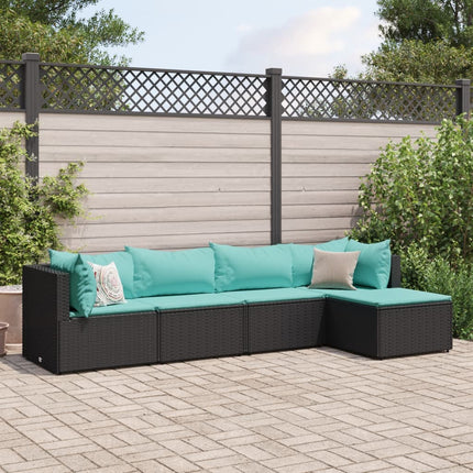 Loungegrupp med dynor 5 delar konstrotting svart