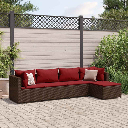 Loungegrupp med dynor 5 delar brun konstrotting