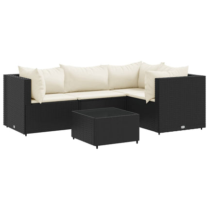 Loungegrupp med dynor 5 delar konstrotting svart