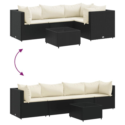 Loungegrupp med dynor 5 delar konstrotting svart