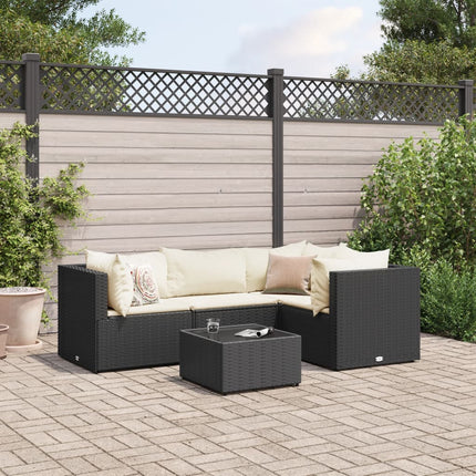 Loungegrupp med dynor 5 delar konstrotting svart
