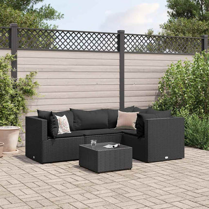 Loungegrupp med dynor 5 delar konstrotting svart