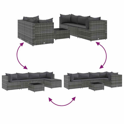 Loungegrupp för trädgården med dynor 6 delar grå konstrotting