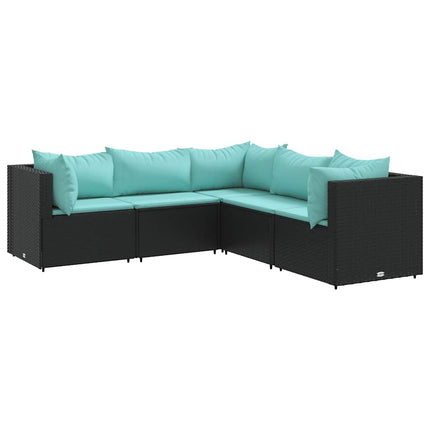 Loungegrupp med dynor 5 delar konstrotting svart