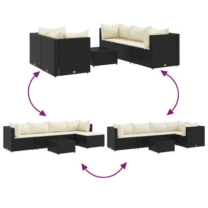 Loungegrupp med dynor 6 delar svart konstrotting