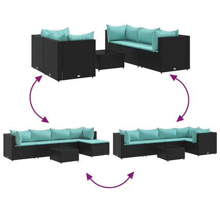 Loungegrupp med dynor 6 delar svart konstrotting