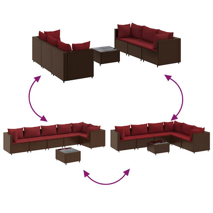 Loungegrupp för trädgården med dynor 7 delar konstrotting brun
