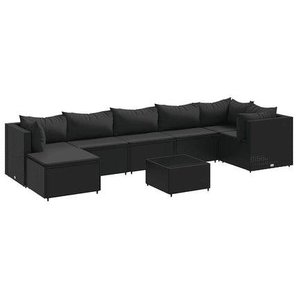 Loungegrupp för trädgården med dynor 8 delar svart konstrotting