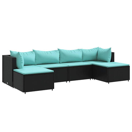 Loungegrupp med dynor 6 delar svart konstrotting