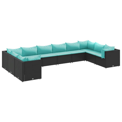 Loungegrupp 10 delar med svarta dynor konstrotting
