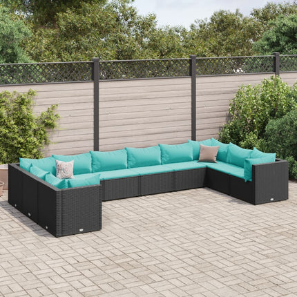 Loungegrupp 10 delar med svarta dynor konstrotting
