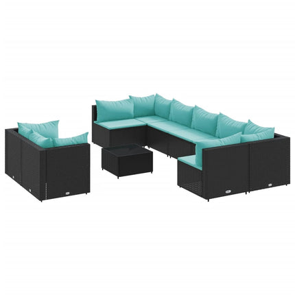 Loungegrupp 10 delar med svarta dynor konstrotting