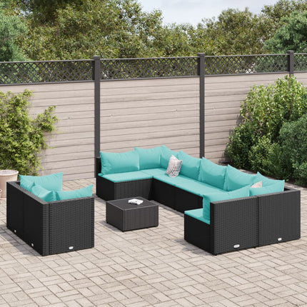 Loungegrupp 10 delar med svarta dynor konstrotting