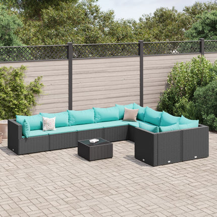 Loungegrupp 10 delar med svarta dynor konstrotting