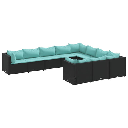 Loungegrupp 10 delar med svarta dynor konstrotting