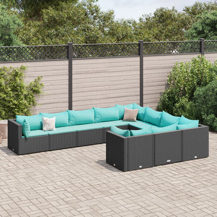 Loungegrupp 10 delar med svarta dynor konstrotting