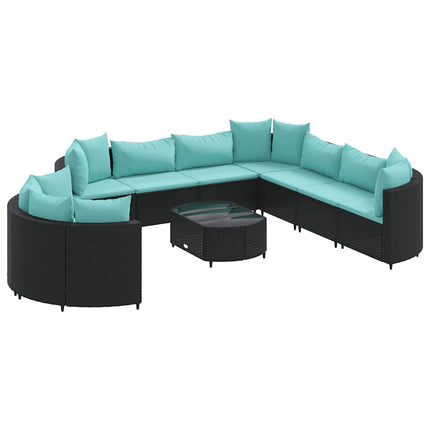 Loungegrupp 10 delar med svarta dynor konstrotting
