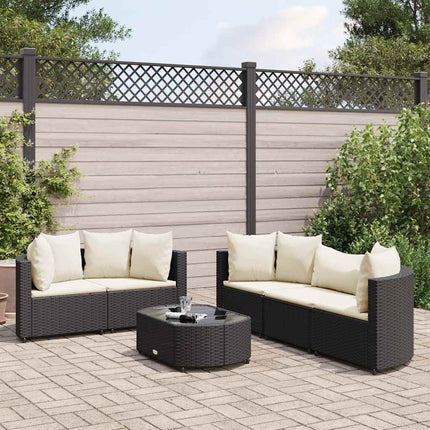 Loungegrupp med dynor 6 delar svart konstrotting