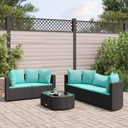 Loungegrupp med dynor 6 delar svart konstrotting