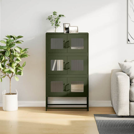 Highboard olivgrön 68x39x123 cm stål