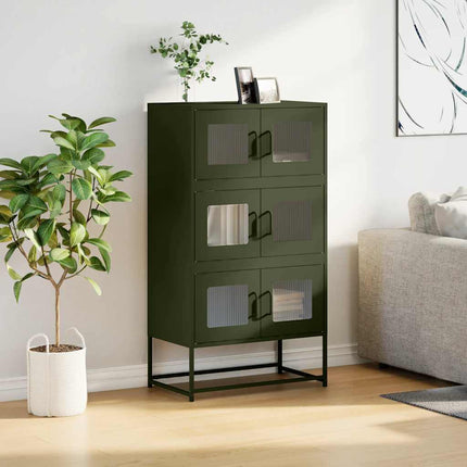 Highboard olivgrön 68x39x123 cm stål