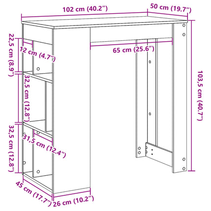 Barbord med hyllor artisian-ek 102x50x103,5 cm konstruerat trä