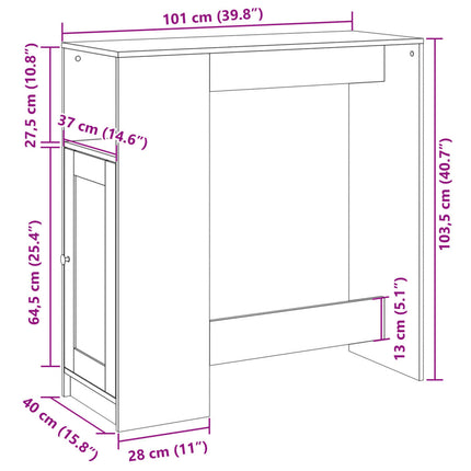 Barbord med hyllor artisian-ek 101x40x103,5 cm konstruerat trä