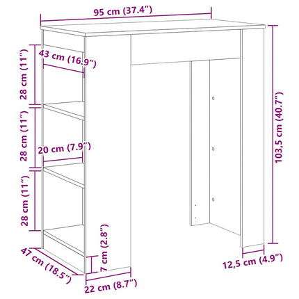 Barbord med ställ rökfärgad ek 95x47x103,5 cm konstruerat trä