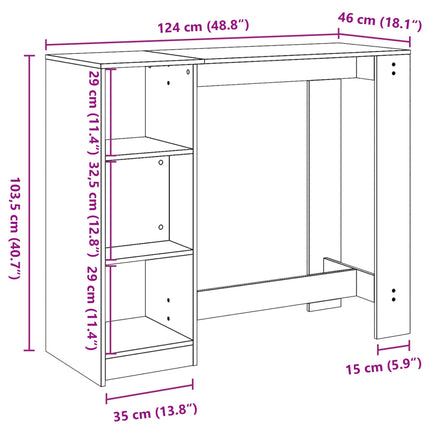 Barbord med hylla gammalt trä 124x46x103,5 cm konstruerat trä