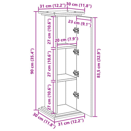 Piedestal med förvaring rökfärgad ek 31x30x90cm konstruerat trä