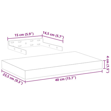 Svävande hyllor 2 st 40x23,5x4 cm konstruerat trä
