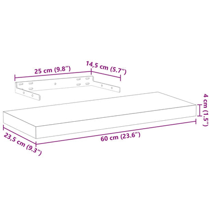 Svävande hyllor 2 st 60x23,5x4 cm konstruerat trä