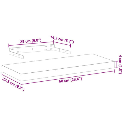 Svävande hyllor 4 st 60x23,5x4 cm konstruerat trä