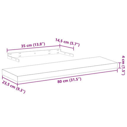 Svävande hylla 80x23,5x4 cm konstruerat trä