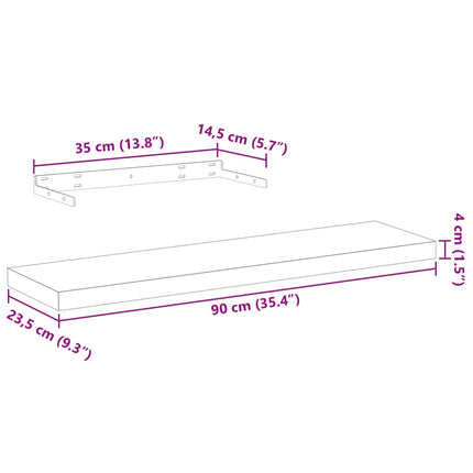 Svävande hyllor 2 st 90x23,5x4 cm konstruerat trä
