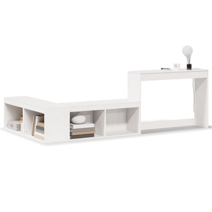 Sängbord med skrivbord vit 232x122x75 cm massivt trä furu