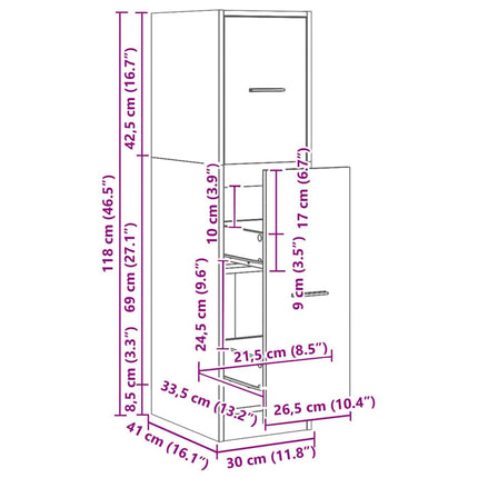 Apoteksskåp ek 30x41x118 cm konstruerat trä