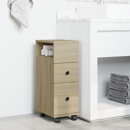 Smalt badrumsskåp med hjul sonoma-ek konstruerat trä