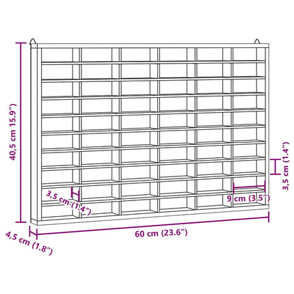 Trämonter för samlarobjekt med 60 fack 60x4,5x40,5cm
