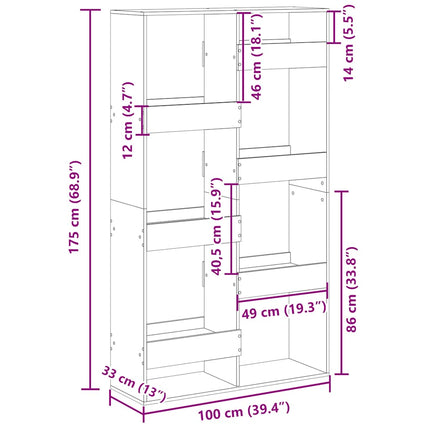 Bokhylla sonoma-ek 100x33x175 cm konstruerat trä