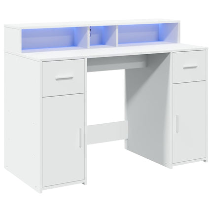 Skrivbord med LED vit 120x55x91 cm konstruerat trä