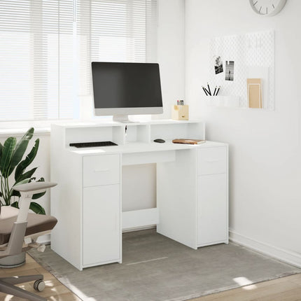 Skrivbord med LED vit 120x55x91 cm konstruerat trä
