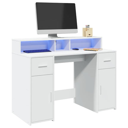 Skrivbord med LED vit 120x55x91 cm konstruerat trä