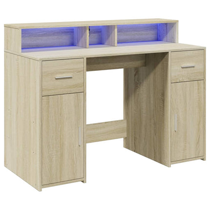 Skrivbord med LED sonoma-ek 120x55x91 cm konstruerat trä