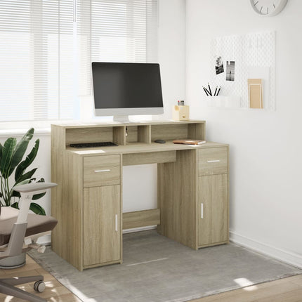 Skrivbord med LED sonoma-ek 120x55x91 cm konstruerat trä