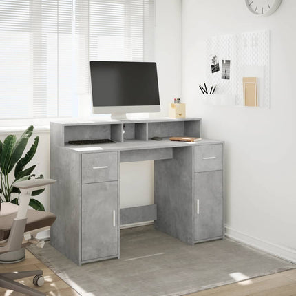 Skrivbord med LED betonggrå 120x55x91 cm konstruerat trä