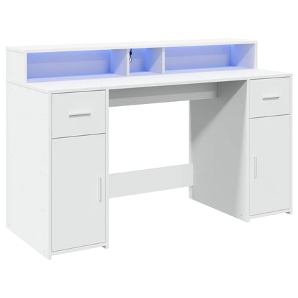 Skrivbord med LED vit 140x55x91 cm konstruerat trä