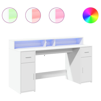 Skrivbord med LED vit 160x55x91 cm konstruerat trä