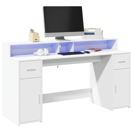 Skrivbord med LED vit 160x55x91 cm konstruerat trä