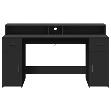 Skrivbord med LED svart 160x55x91 cm konstruerat trä